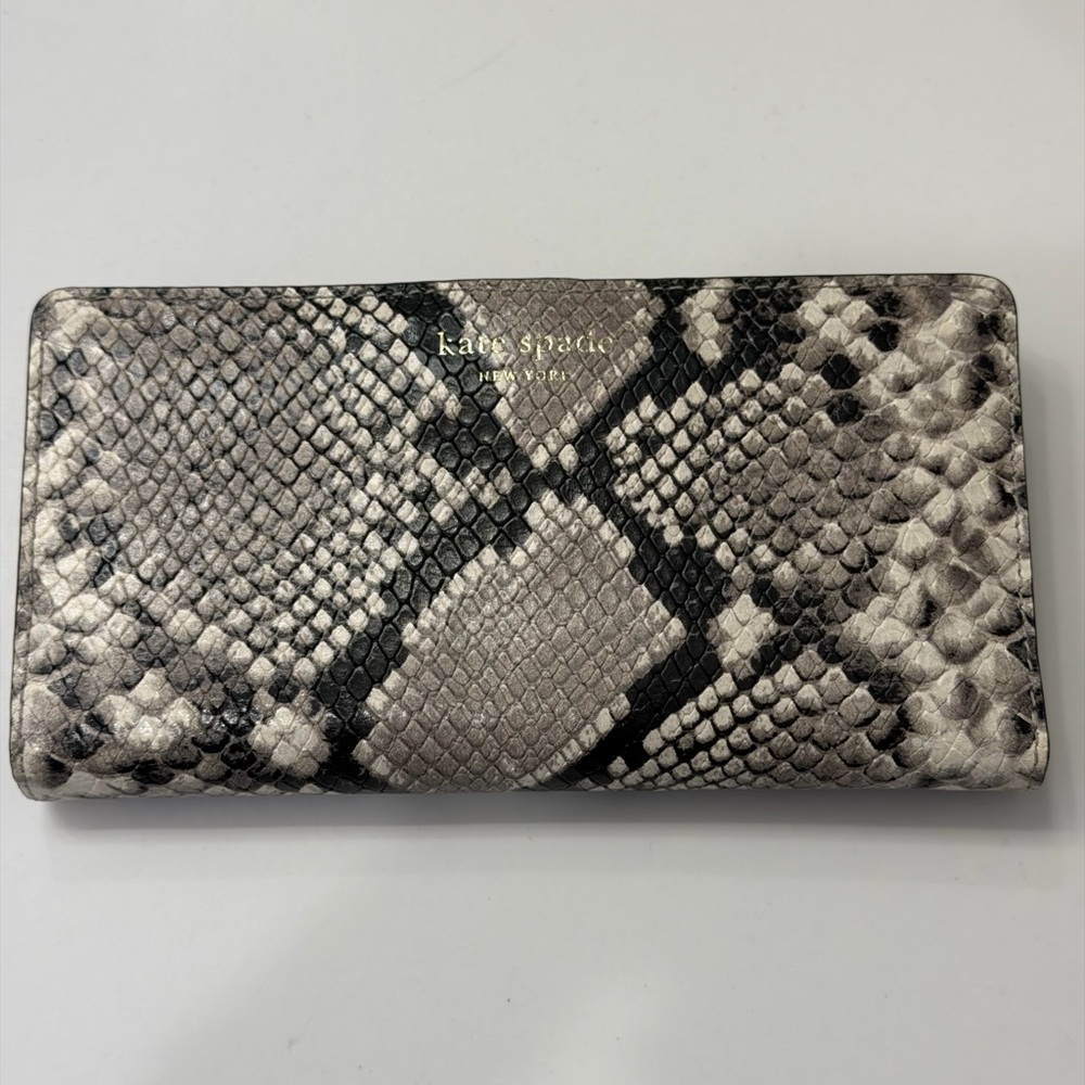 Kate Spade Slim Leather Snap Wallet | OS | Cool-Tone Snake